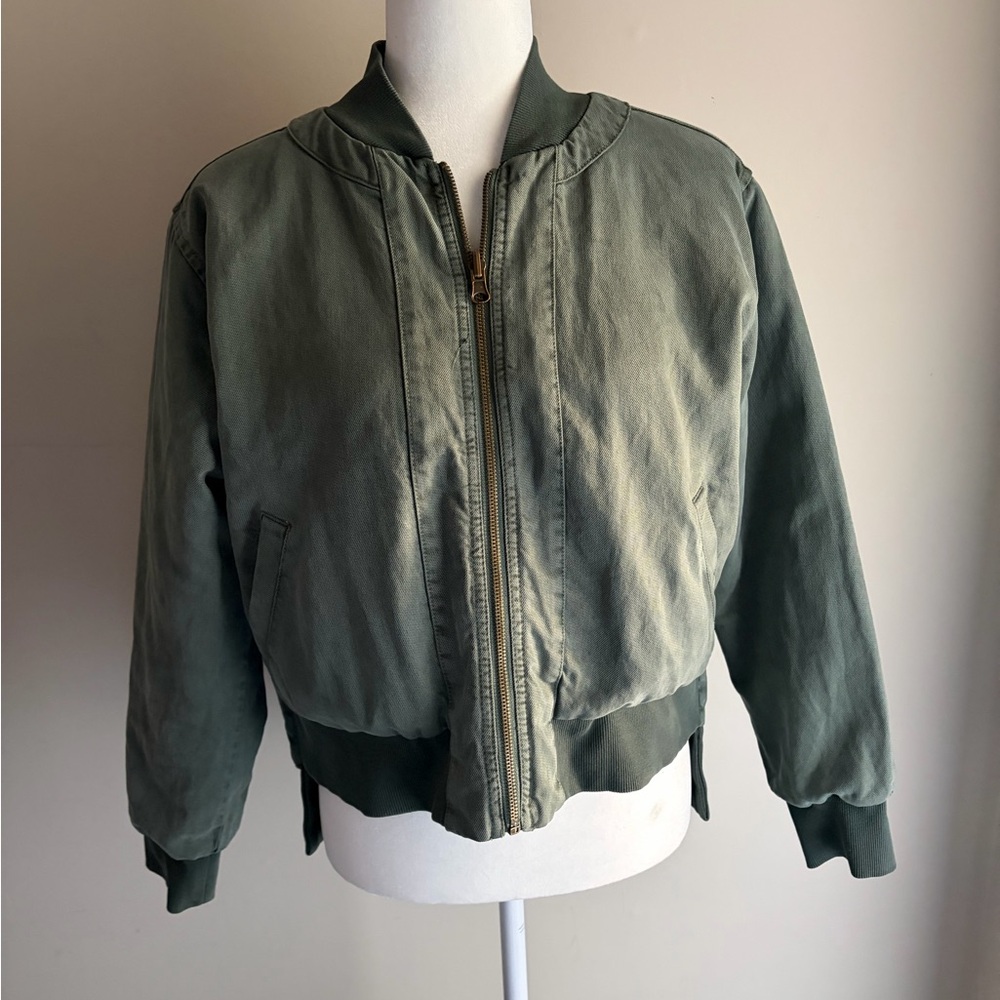 YFB Olive Army Green Bomber Cotton Cropped Reversible Jacket - Picture 2 of 11